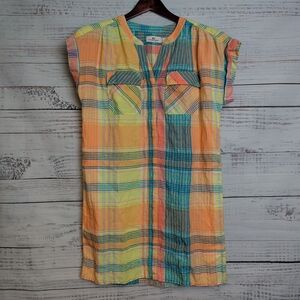 Vineyard Vines Colorful Plaid Lightweight Linen Blend Shift Dress Size Small